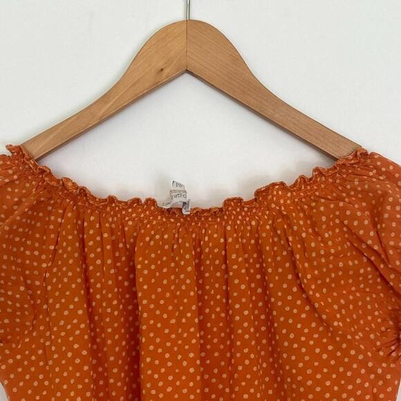 Pietrogrande Burnt Orange Ruffled Polka Dot Boho Blouse Top - Picture 6 of 8